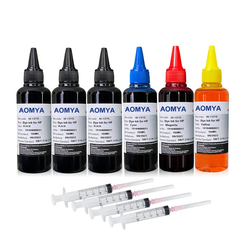 Aomya Compatible Ink Refill kit for HP 60 61 63 64 65 902 932 952 564 Refillable Ink Cartridge for HP Envy 4500 4520 5643 OfficeJet 6500a 6500 6000 (3 Black, 1 Cyan, 1 Magenta, 1 Yellow 6x100ml) - Image 1